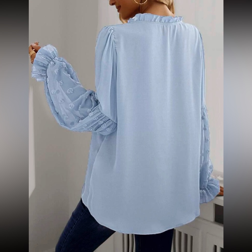 Boho  Swiss dot sleeve tie neck blouse - Picture 11 of 13